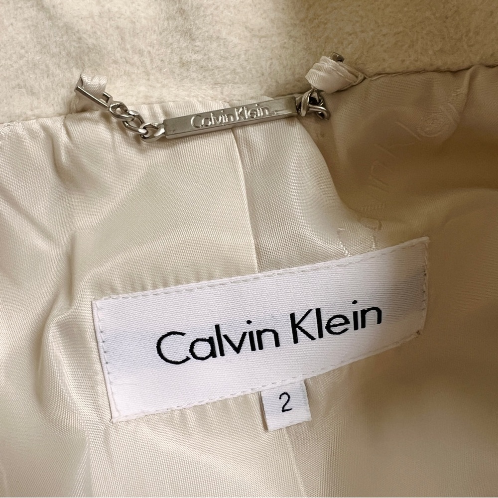 CALVIN KLEIN Wool Blend Trench Coat Buckle Waits and neck Cream Sz 2 - Picture 13 of 16